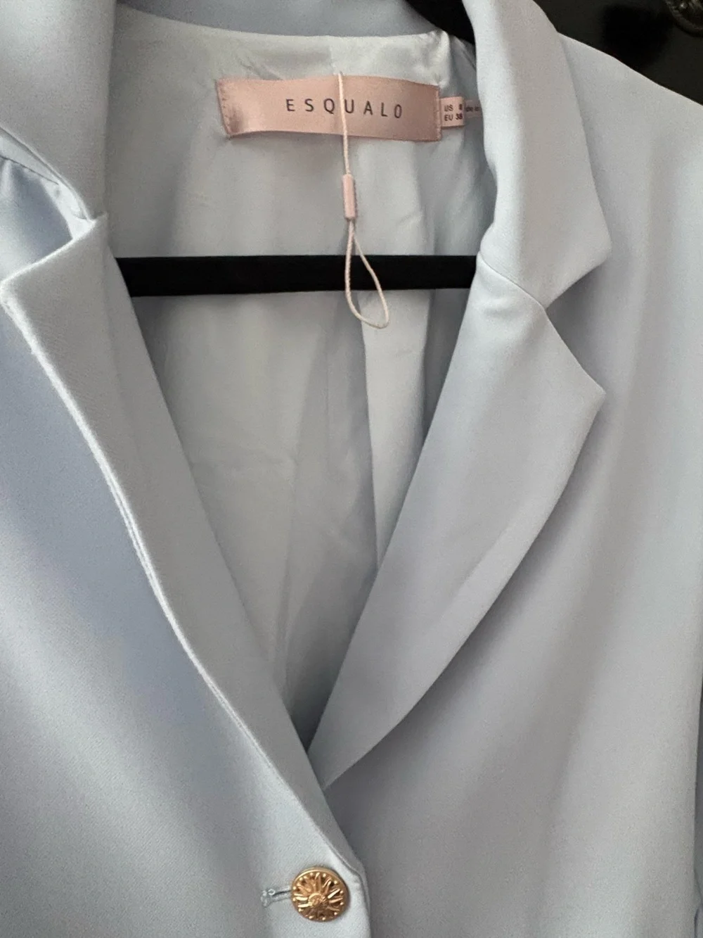ESQUALO Pale Blue Cropped Blazer with Gold Buttons - Picture 4 of 13